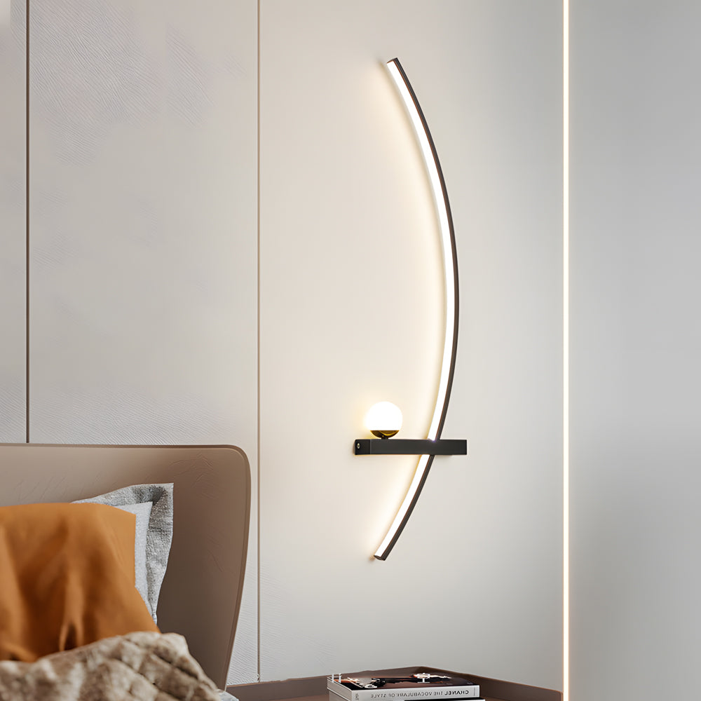 Modern Curved Strip LED Wall Sconce 3 Step Color Dimming Black Indoor Lighting Fixture