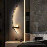 Modern Curved Strip LED Wall Sconce 3 Step Color Dimming Black Indoor Lighting Fixture