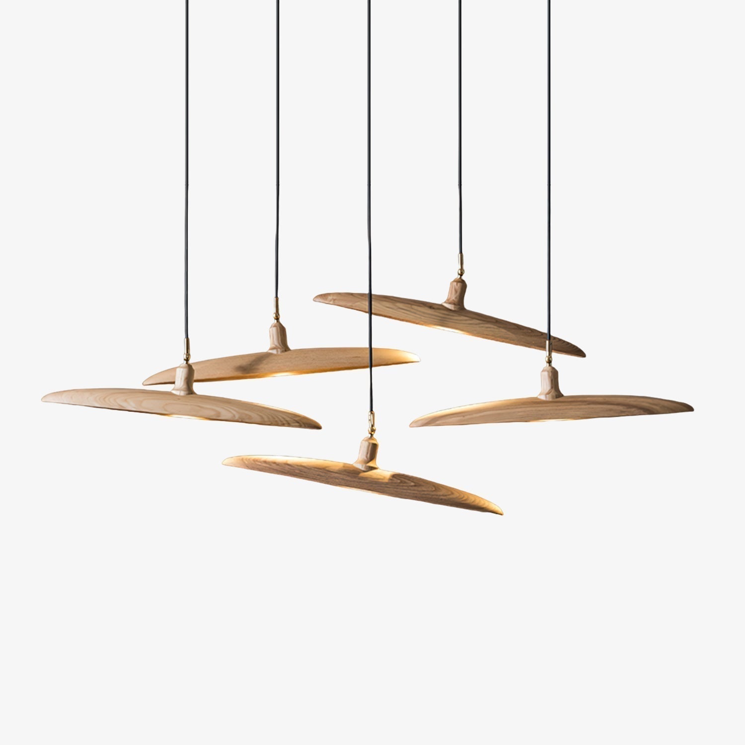 Modern Curved Wooden Paddle Boat LED Chandelier Minimalist Pendant Light Fixture
