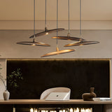 Modern Curved Wooden Paddle Boat LED Chandelier Minimalist Pendant Light Fixture