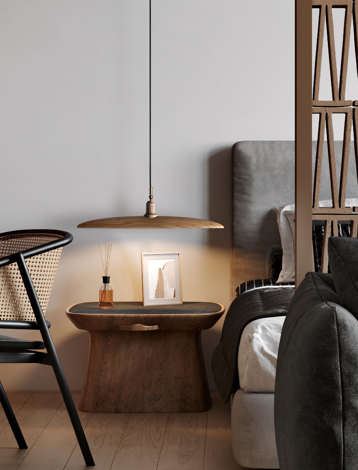 Modern Curved Wooden Paddle Boat LED Chandelier Minimalist Pendant Light Fixture