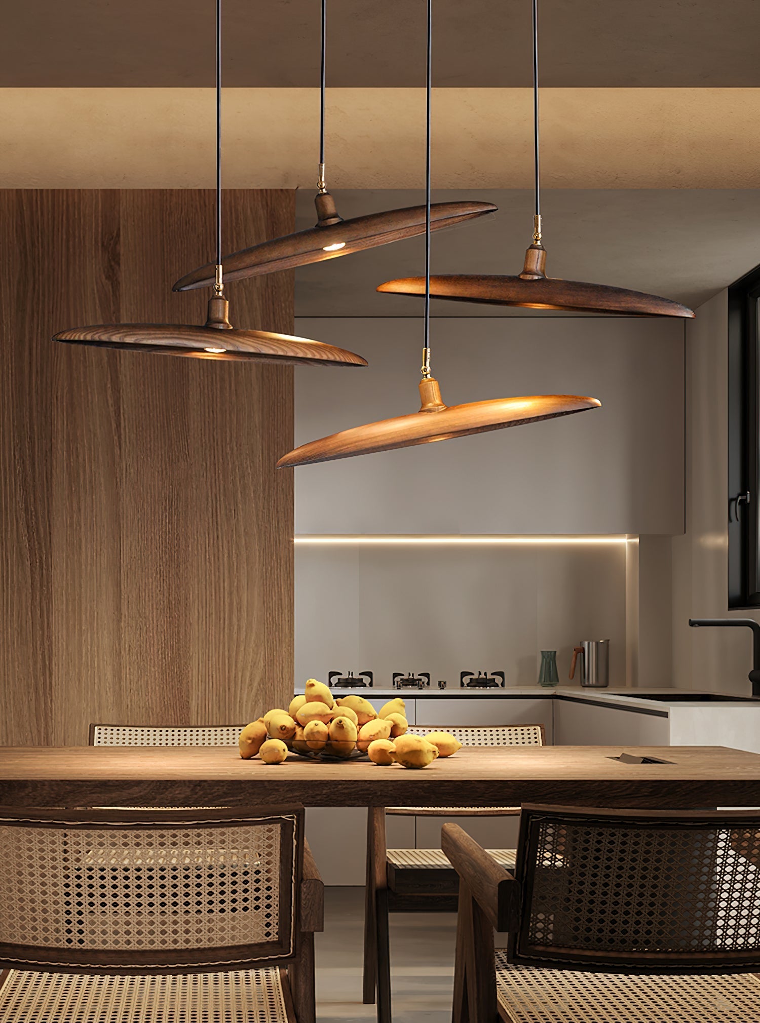 Modern Curved Wooden Paddle Boat LED Chandelier Minimalist Pendant Light Fixture