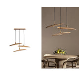 Modern Curved Wooden Paddle Boat LED Chandelier Minimalist Pendant Light Fixture
