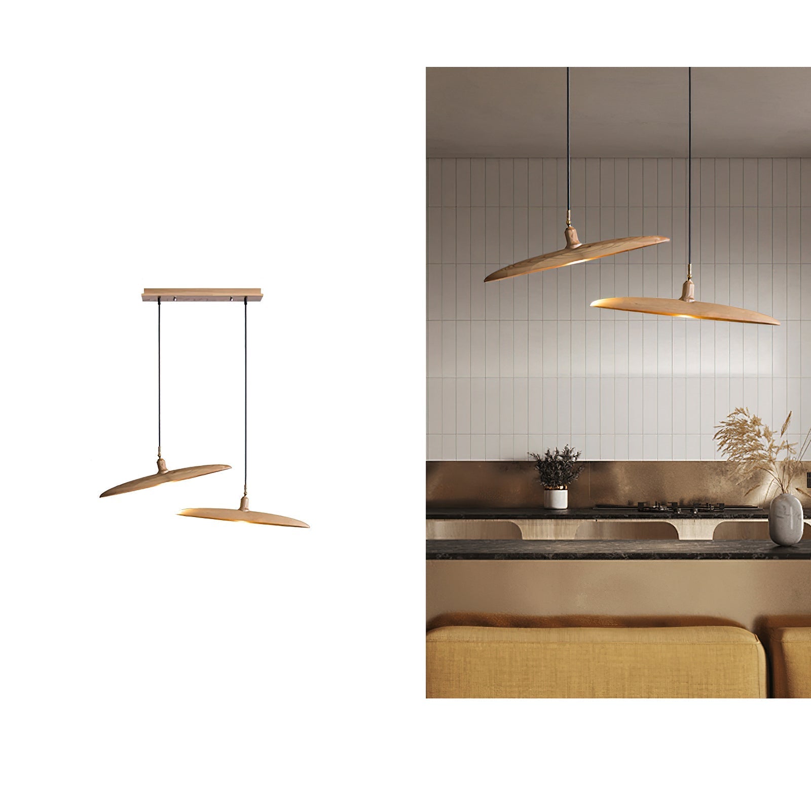 Modern Curved Wooden Paddle Boat LED Chandelier Minimalist Pendant Light Fixture