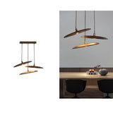 Modern Curved Wooden Paddle Boat LED Chandelier Minimalist Pendant Light Fixture