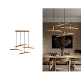Modern Curved Wooden Paddle Boat LED Chandelier Minimalist Pendant Light Fixture