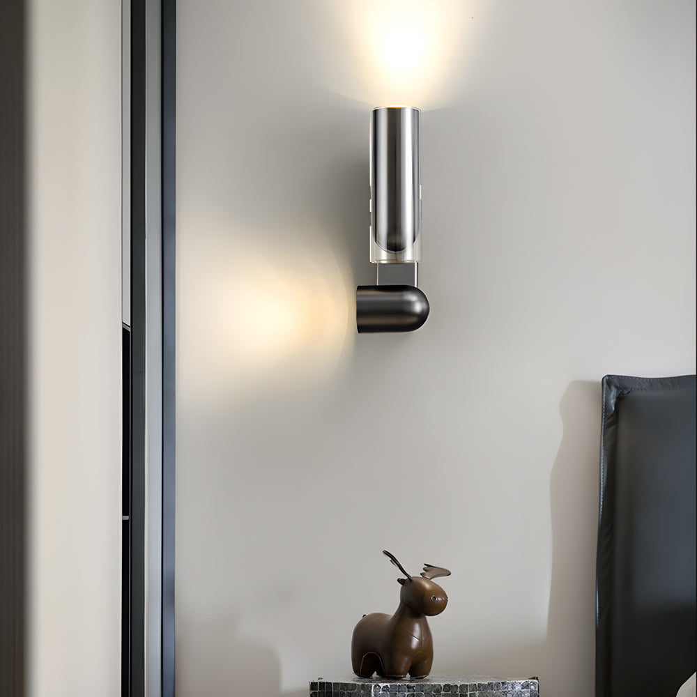 Modern Cylinder Adjustable Iron Wall Sconce for Bedroom and Living Room in Gray and Red Copper