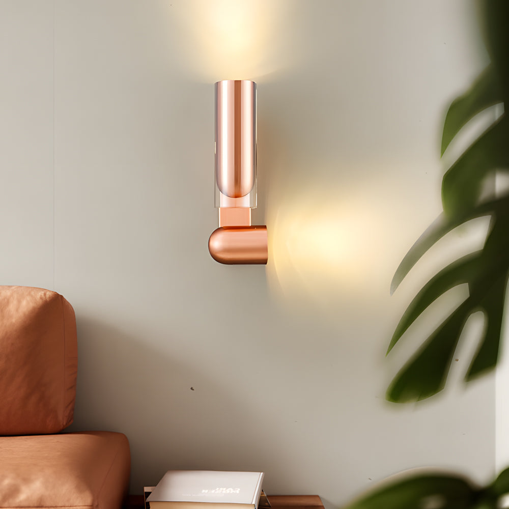 Modern Cylinder Adjustable Iron Wall Sconce for Bedroom and Living Room in Gray and Red Copper