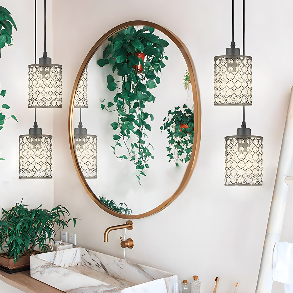 Modern Cylinder Crystal Pendant Lights Set of 2 Nordic Style Hanging Lamps for Dining Room