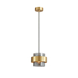 Modern Cylinder Glass Pendant Light with Copper Ring and 3 Step Dimming for Bedroom Dining Room