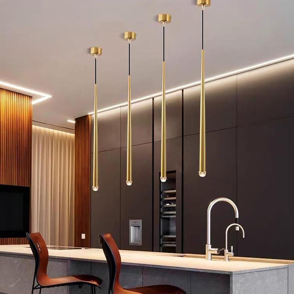 Modern Cylinder Pendant Lighting for Kitchen Island Metal and Acrylic LED Hanging Ceiling Lamp