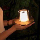 Modern Cylinder Rechargeable LED Candle Table Lamp with Dish Base and Touch Dimmer
