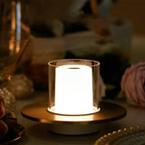 Modern Cylinder Rechargeable LED Candle Table Lamp with Dish Base and Touch Dimmer