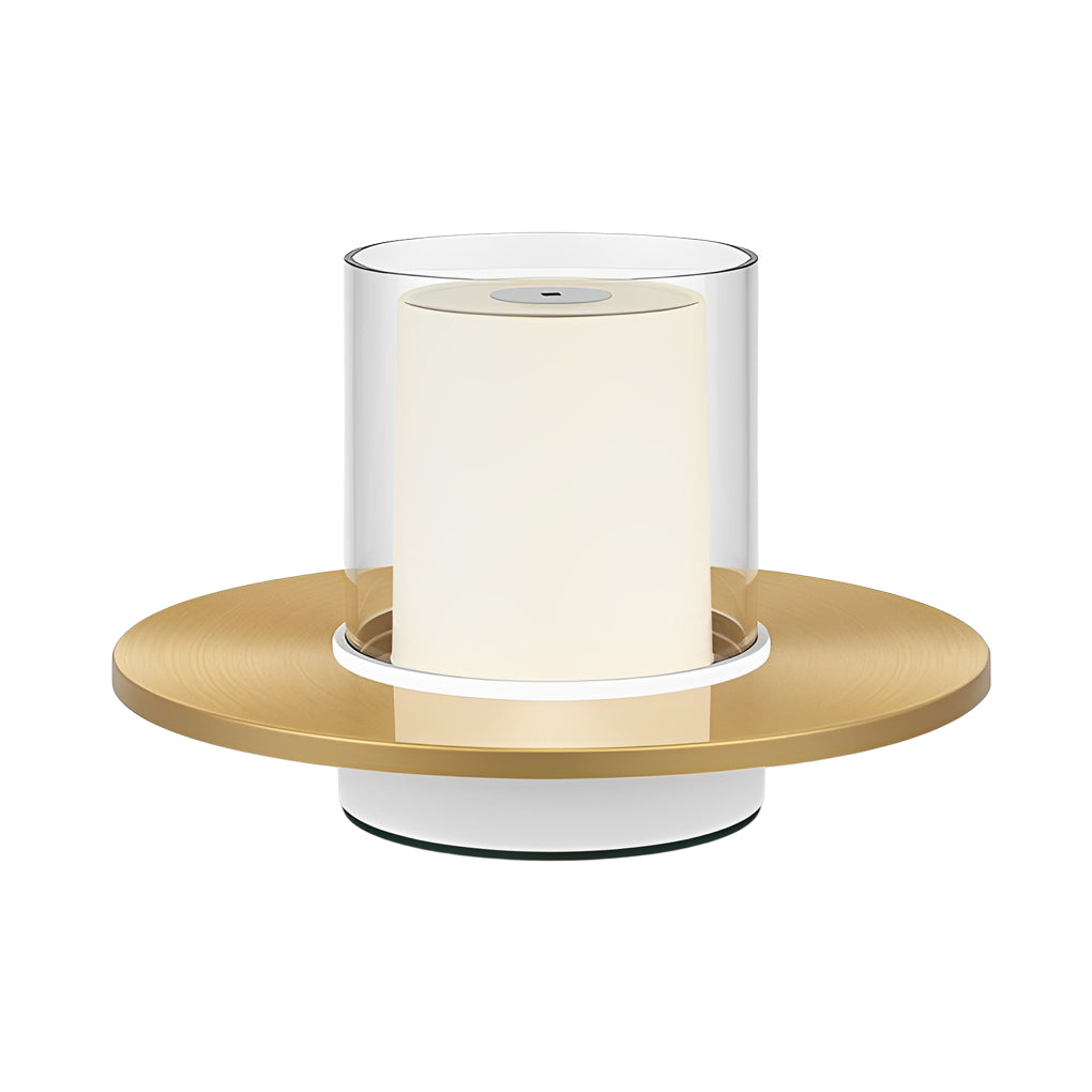 Modern Cylinder Rechargeable LED Candle Table Lamp with Dish Base and Touch Dimmer
