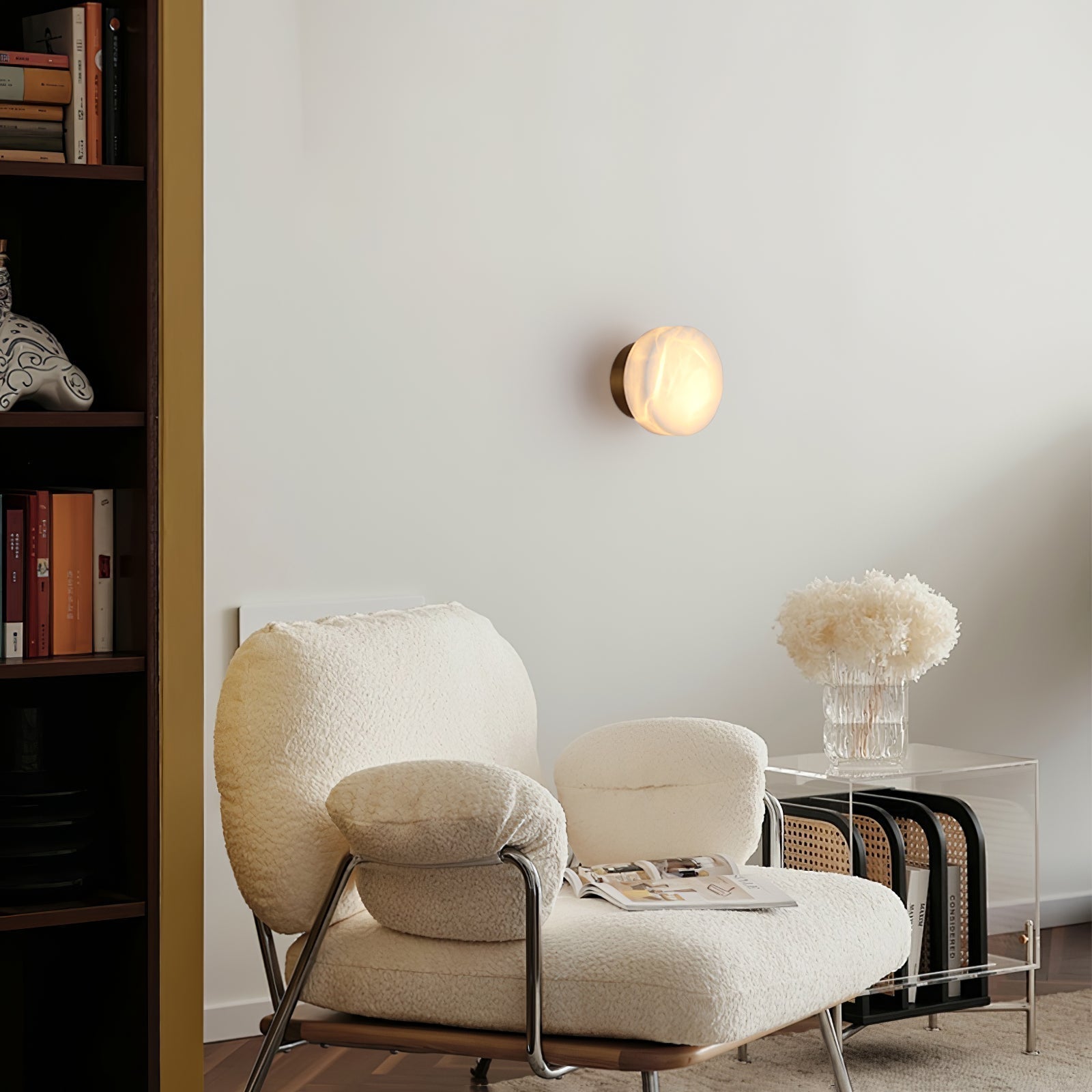 Modern Cylindrical Alabaster Wall Sconce LED Stone Wall Light Fixture for Indoor Decor