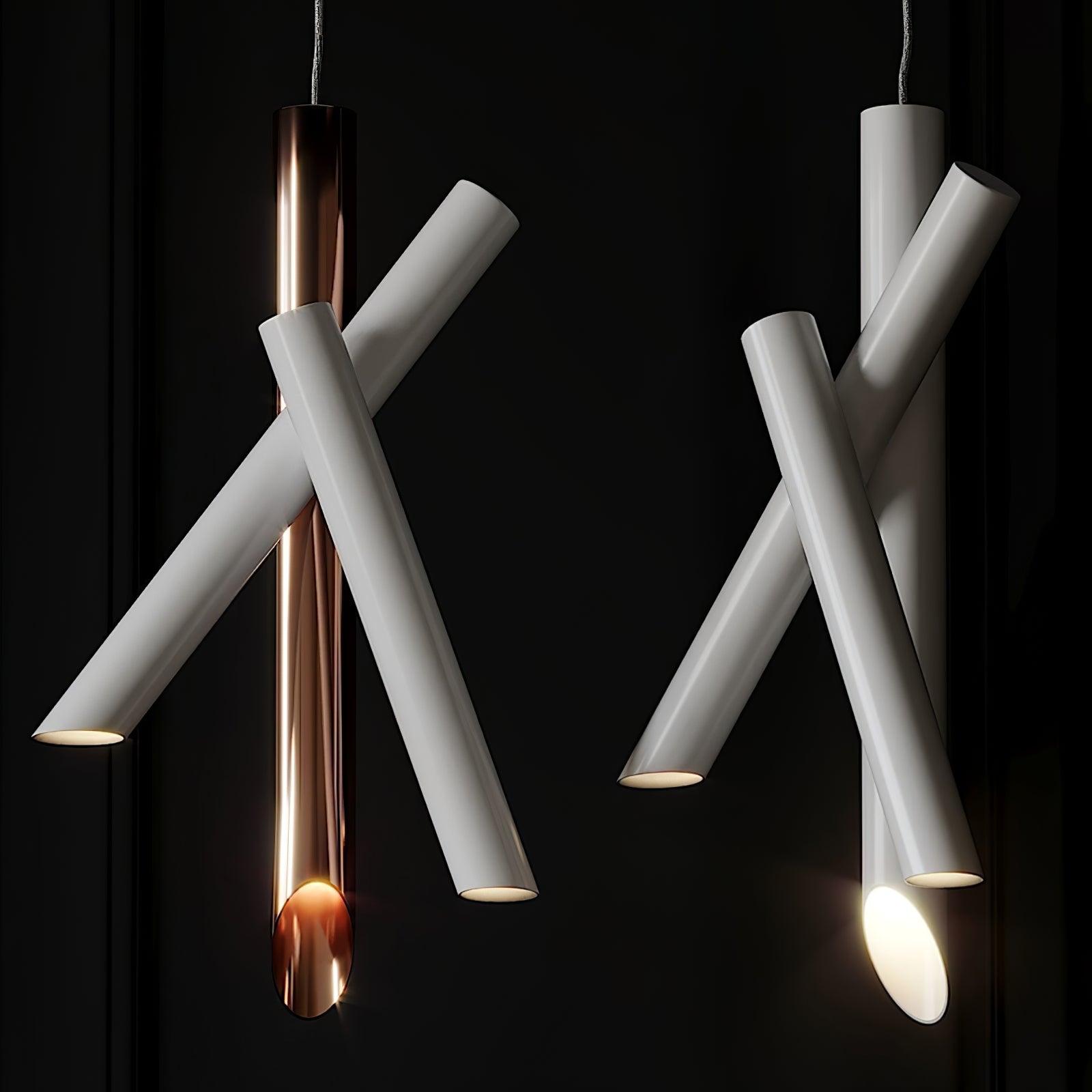 Modern Cylindrical Aluminum LED Pendant Light Minimalist Two Tube Geometric Chandelier