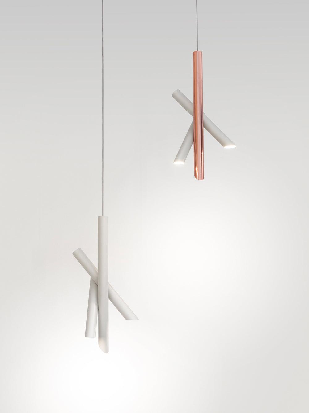 Modern Cylindrical Aluminum LED Pendant Light Minimalist Two Tube Geometric Chandelier