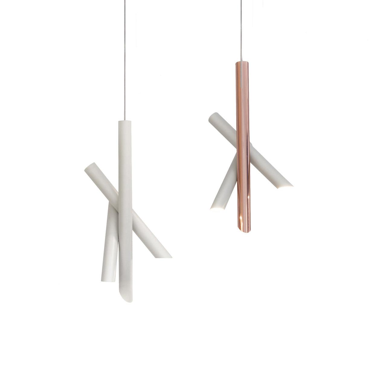 Modern Cylindrical Aluminum LED Pendant Light Minimalist Two Tube Geometric Chandelier