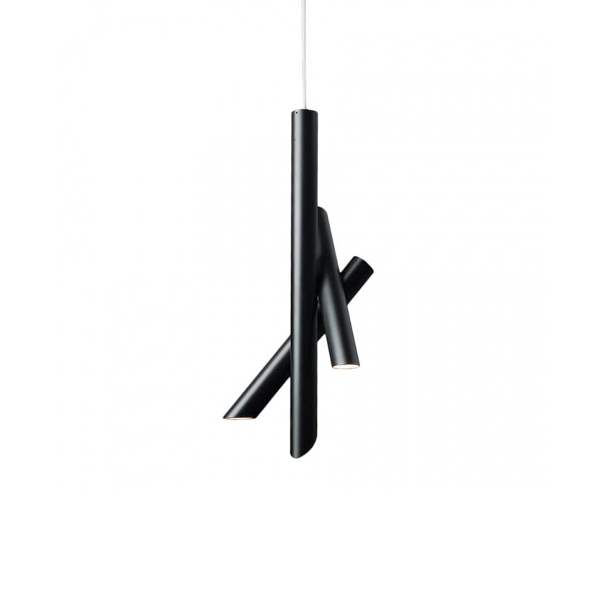 Modern Cylindrical Aluminum LED Pendant Light Minimalist Two Tube Geometric Chandelier