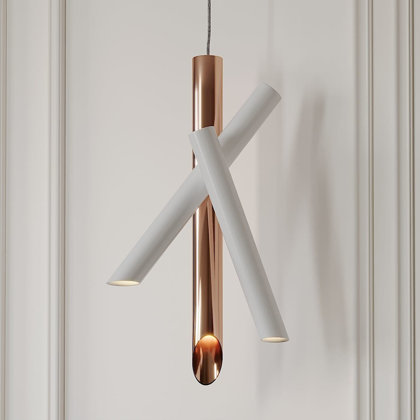 Modern Cylindrical Aluminum LED Pendant Light Minimalist Two Tube Geometric Chandelier