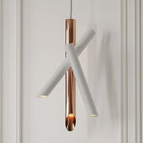 Modern Cylindrical Aluminum LED Pendant Light Minimalist Two Tube Geometric Chandelier