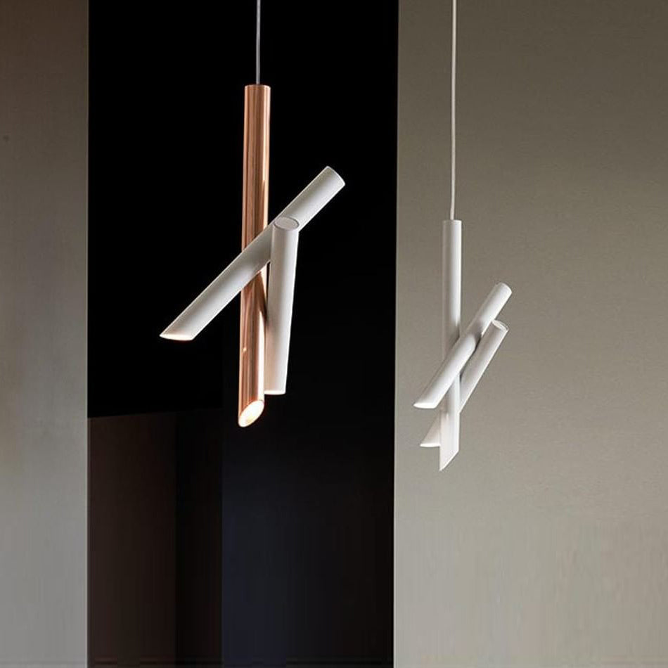 Modern Cylindrical Aluminum LED Pendant Light Minimalist Two Tube Geometric Chandelier