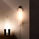 Modern Cylindrical Art Glass Plug In Wall Sconce Lighting with Metal Hardware for Bedroom and Living Room