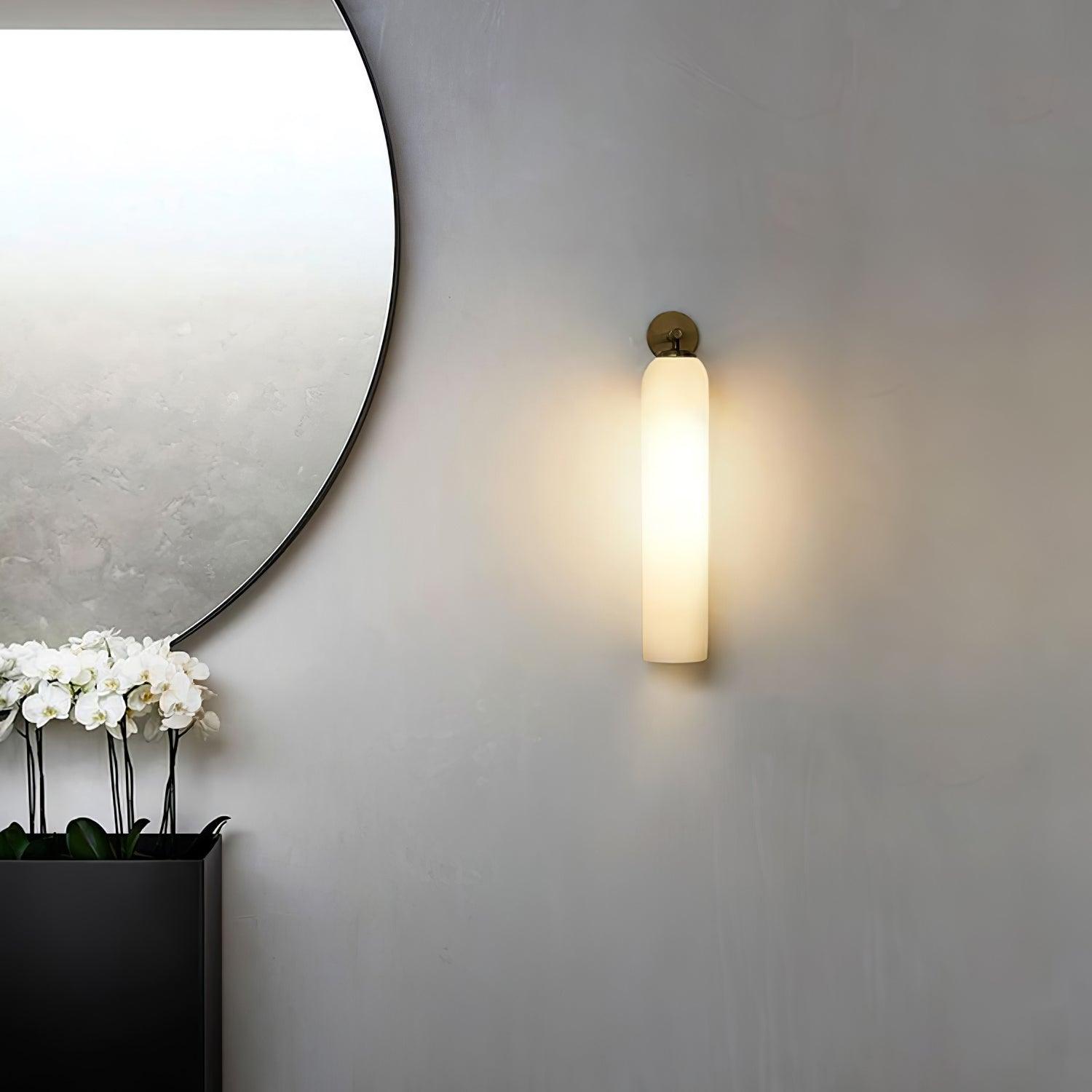 Modern Cylindrical Art Glass Plug In Wall Sconce Lighting with Metal Hardware for Bedroom and Living Room