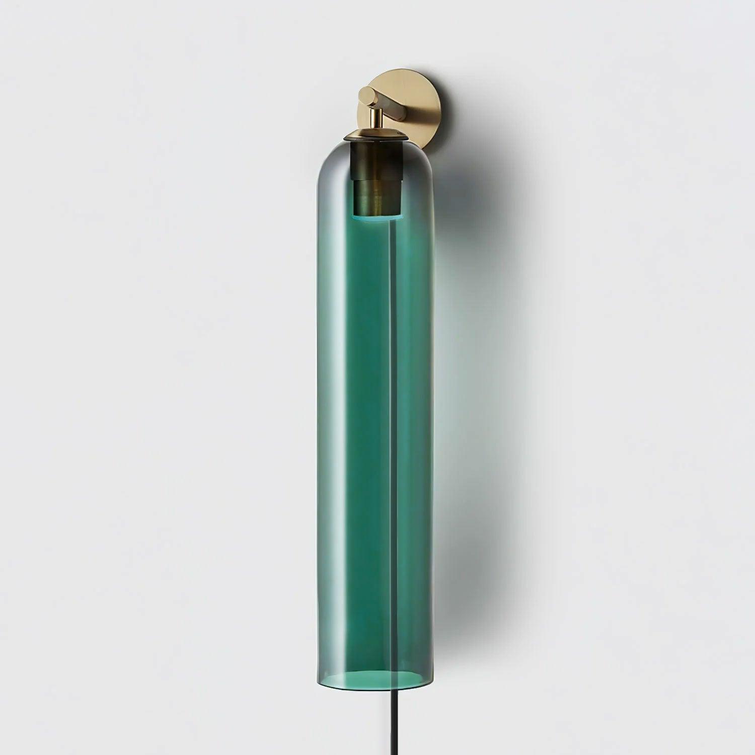 Modern Cylindrical Art Glass Plug In Wall Sconce Lighting with Metal Hardware for Bedroom and Living Room