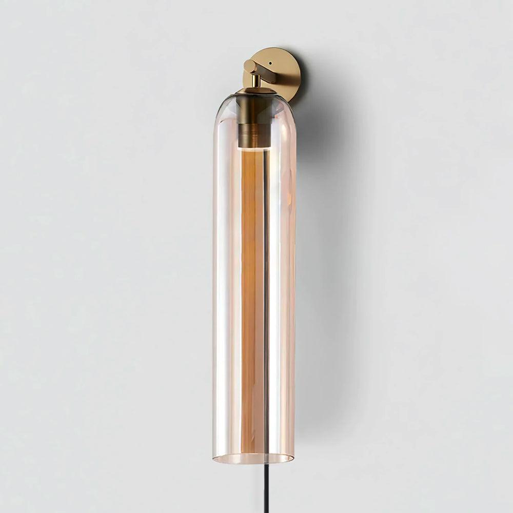Modern Cylindrical Art Glass Plug In Wall Sconce Lighting with Metal Hardware for Bedroom and Living Room