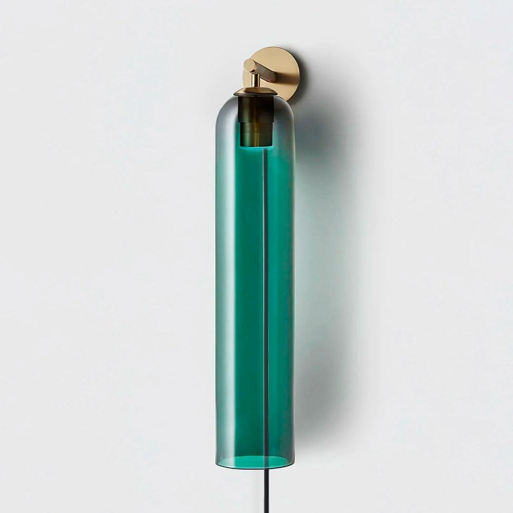 Modern Cylindrical Art Glass Plug In Wall Sconce Lighting with Metal Hardware for Bedroom and Living Room