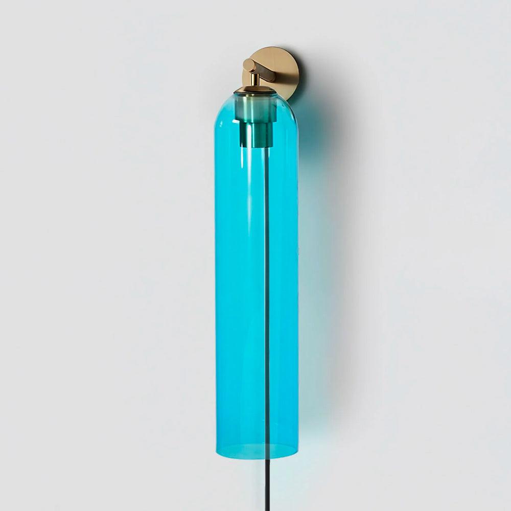 Modern Cylindrical Art Glass Plug In Wall Sconce Lighting with Metal Hardware for Bedroom and Living Room
