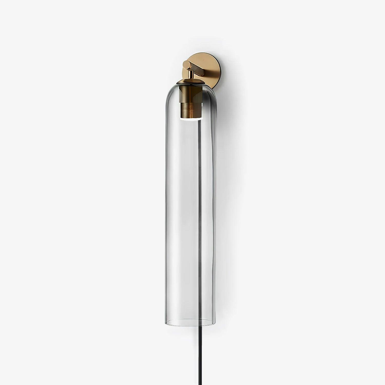 Modern Cylindrical Art Glass Plug In Wall Sconce Lighting with Metal Hardware for Bedroom and Living Room