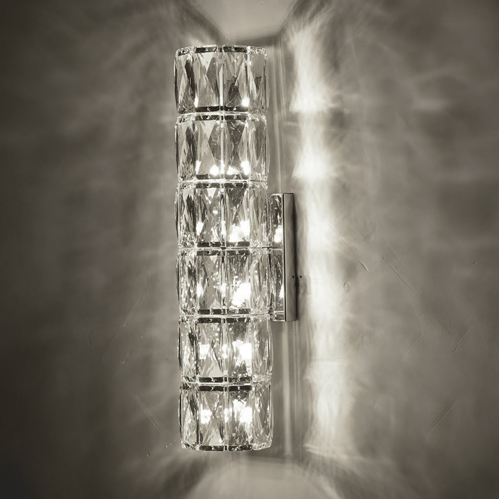 Modern Cylindrical Crystal LED Wall Sconce with 3 Color Dimming Modes for Living Room and Bedroom