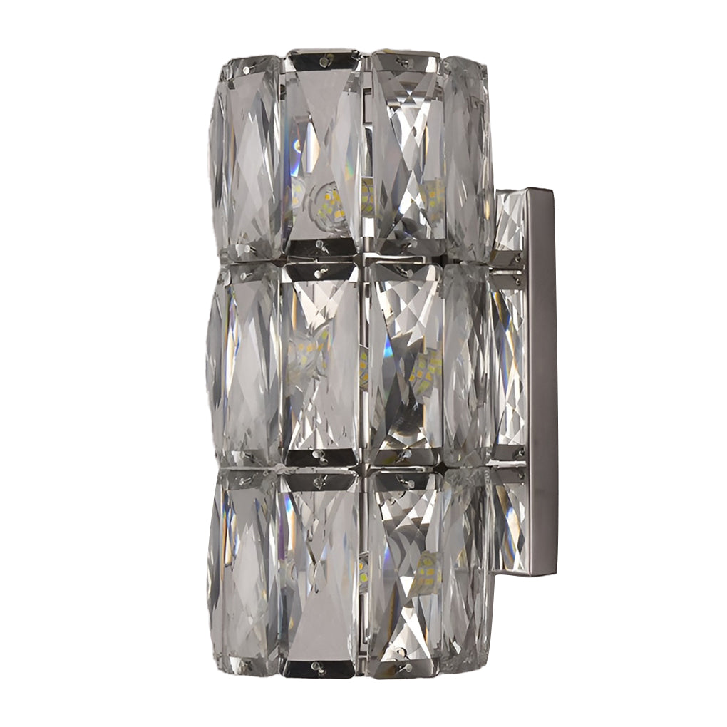 Modern Cylindrical Crystal LED Wall Sconce with 3 Color Dimming Modes for Living Room and Bedroom