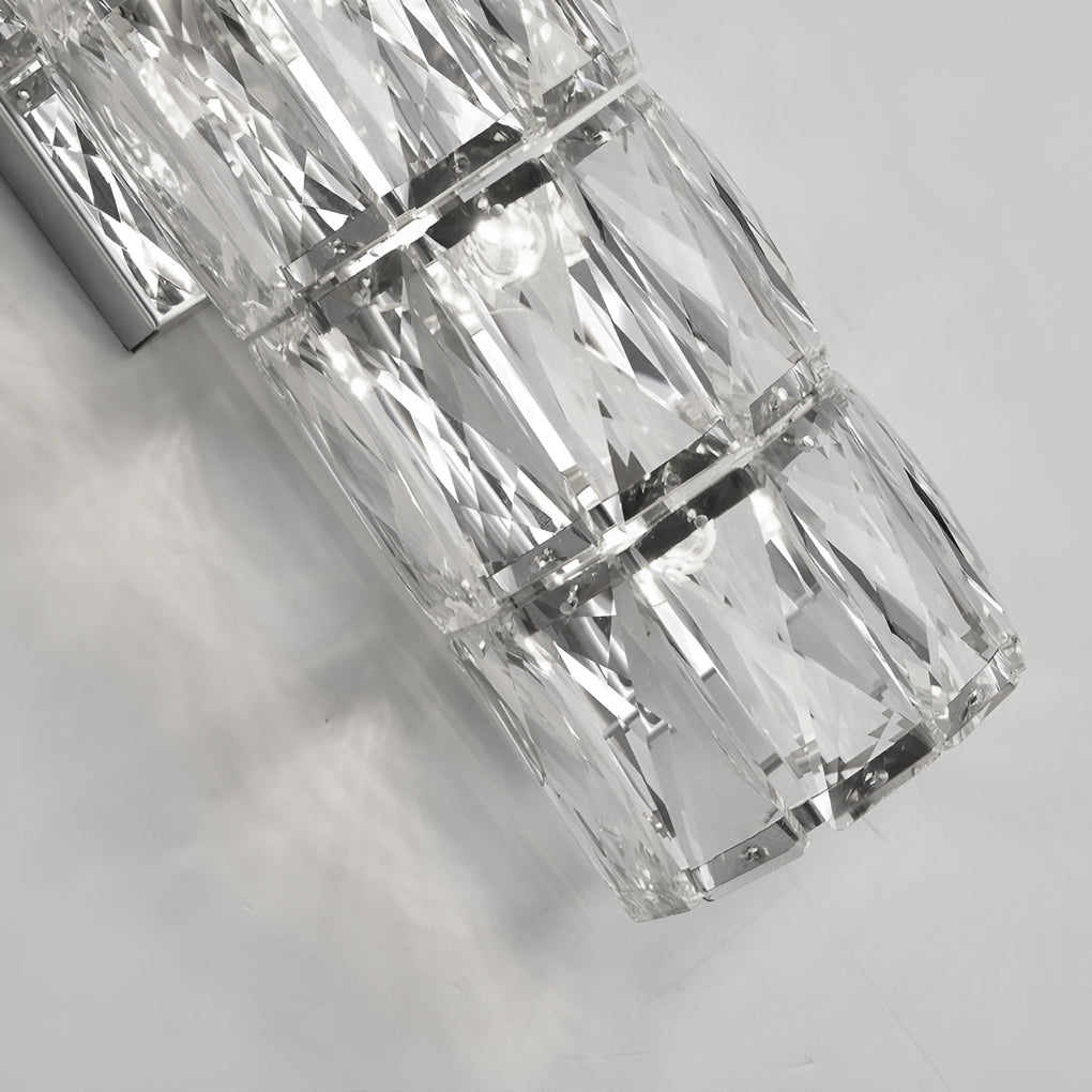 Modern Cylindrical Crystal LED Wall Sconce with 3 Color Dimming Modes for Living Room and Bedroom