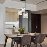Modern Cylindrical Crystal Pendant Light Three Step Dimming Nordic Hanging Chandelier for Dining Room