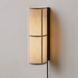 Modern Cylindrical Fabric Wall Sconce Interior Light with Metal Base and Linen Shade