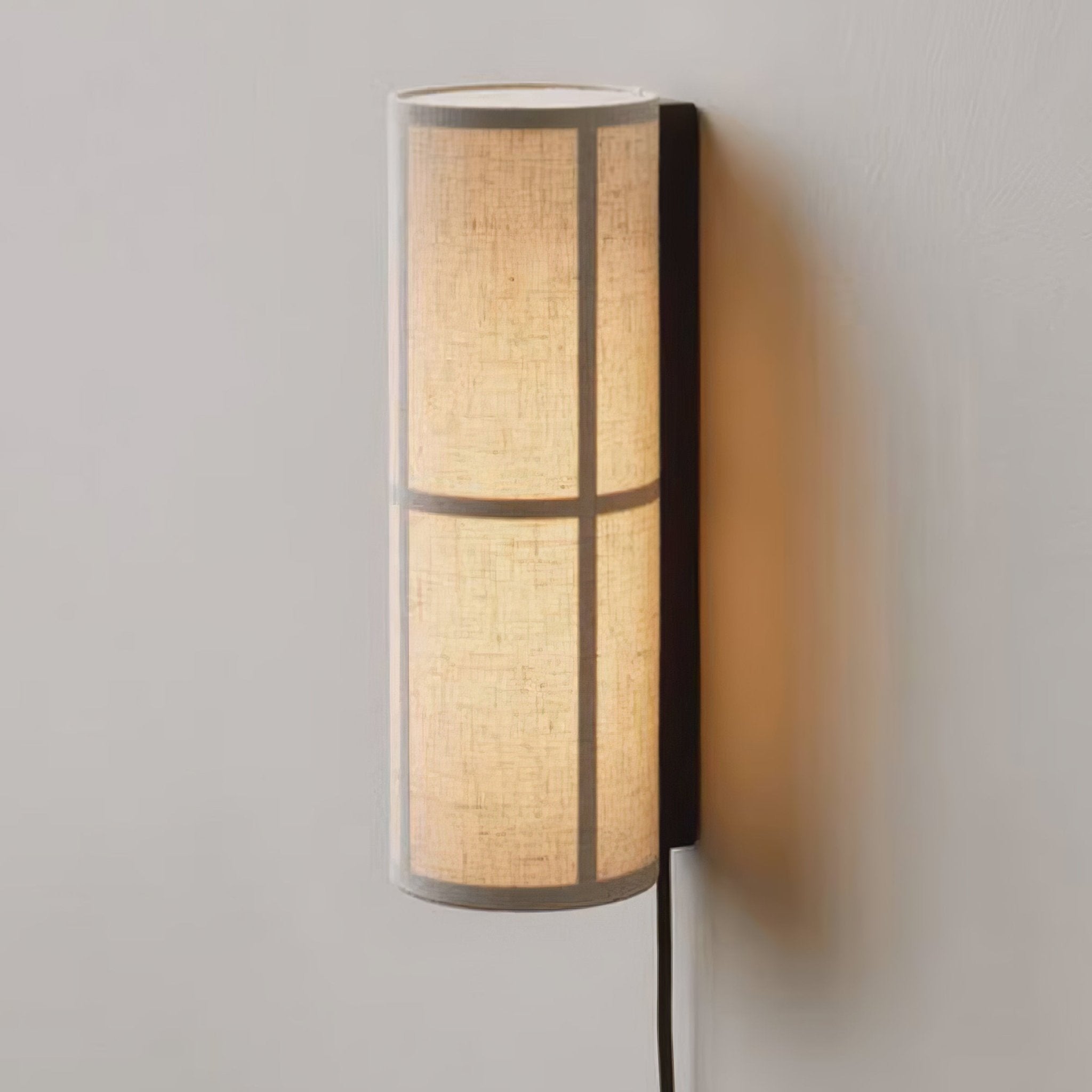 Modern Cylindrical Fabric Wall Sconce Interior Light with Metal Base and Linen Shade