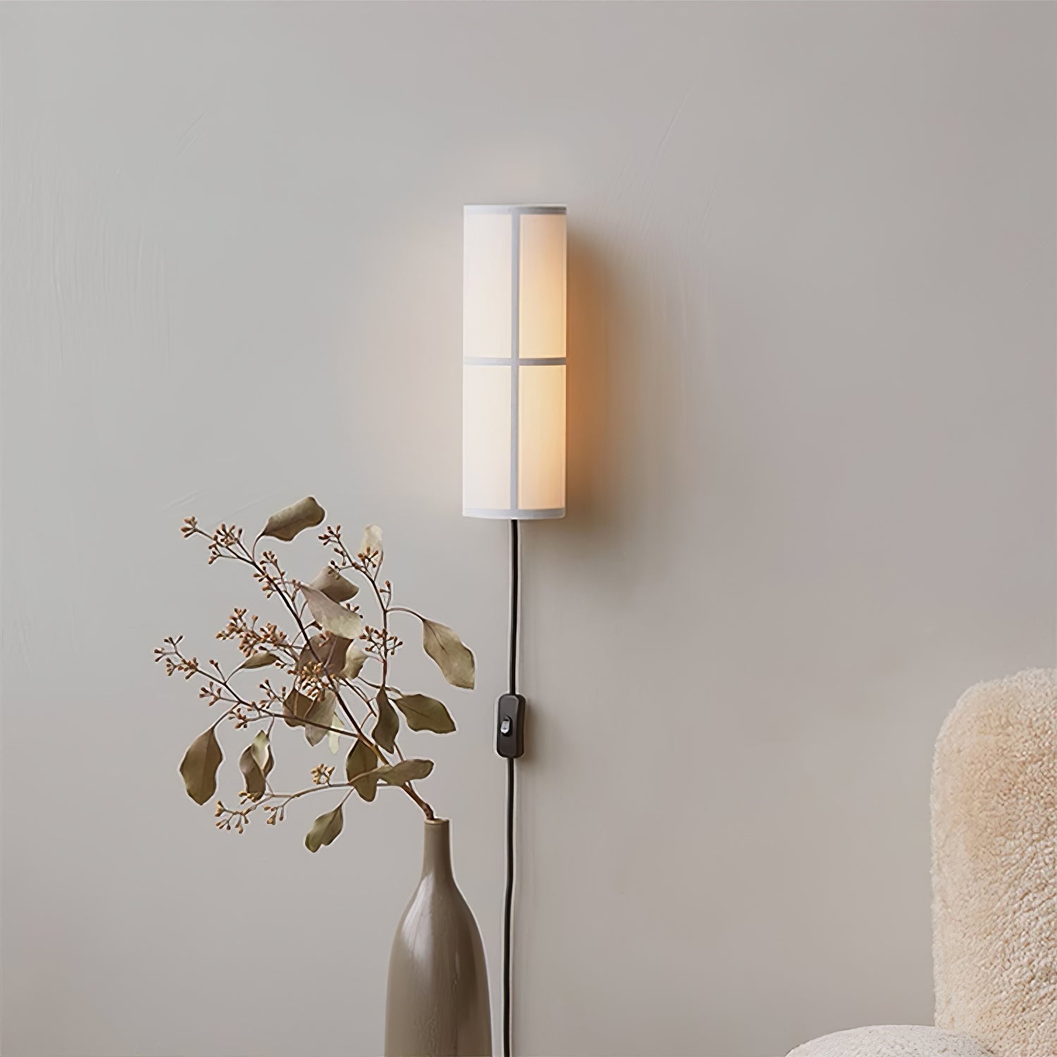 Modern Cylindrical Fabric Wall Sconce Interior Light with Metal Base and Linen Shade