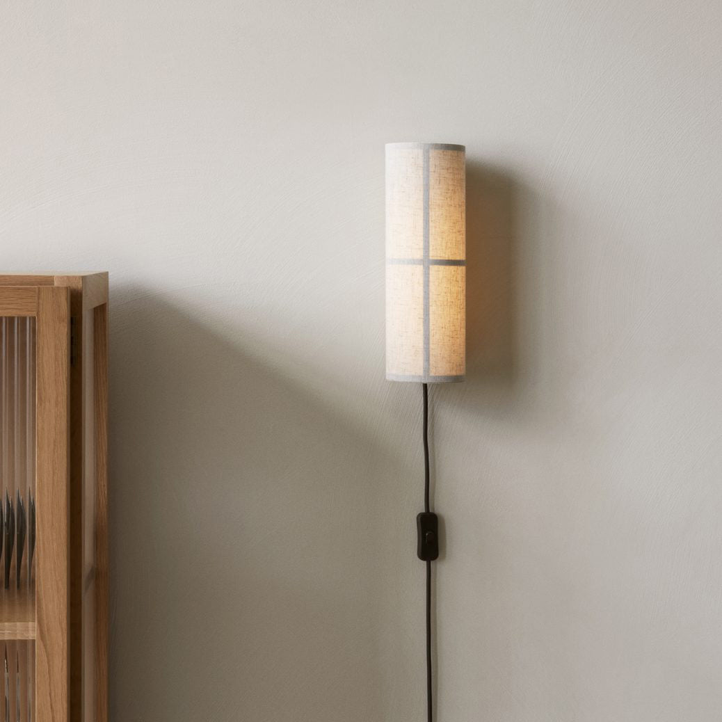 Modern Cylindrical Fabric Wall Sconce Interior Light with Metal Base and Linen Shade