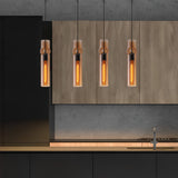 Modern Cylindrical Glass Pendant Light for Dining Room Kitchen and Bedroom Smoke Gray Amber