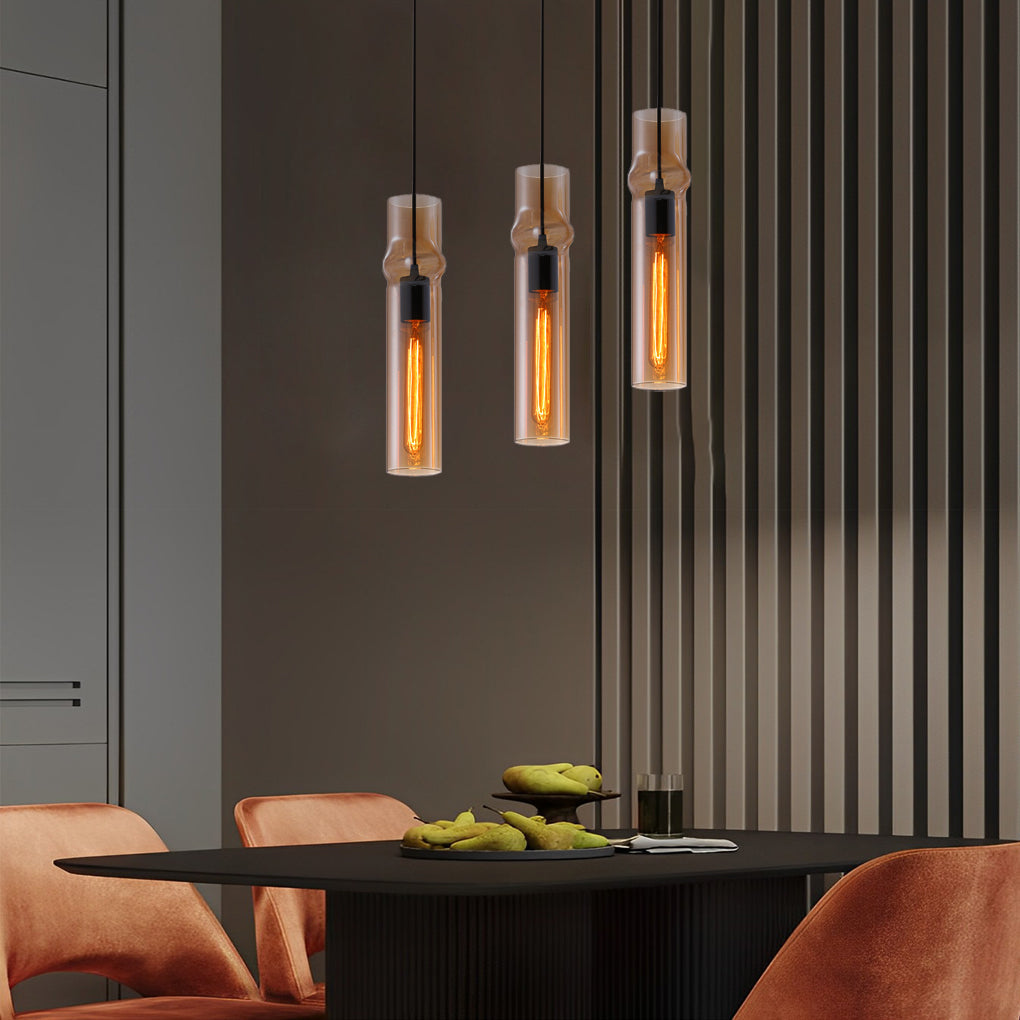 Modern Cylindrical Glass Pendant Light for Dining Room Kitchen and Bedroom Smoke Gray Amber