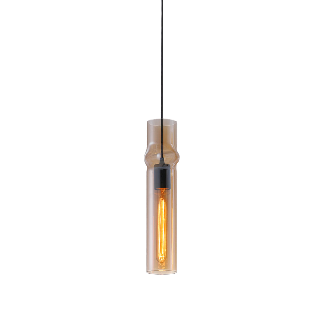 Modern Cylindrical Glass Pendant Light for Dining Room Kitchen and Bedroom Smoke Gray Amber
