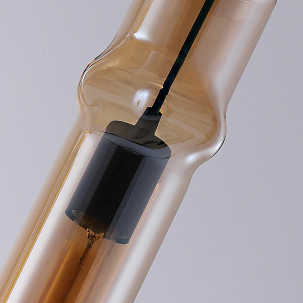 Modern Cylindrical Glass Pendant Light for Dining Room Kitchen and Bedroom Smoke Gray Amber