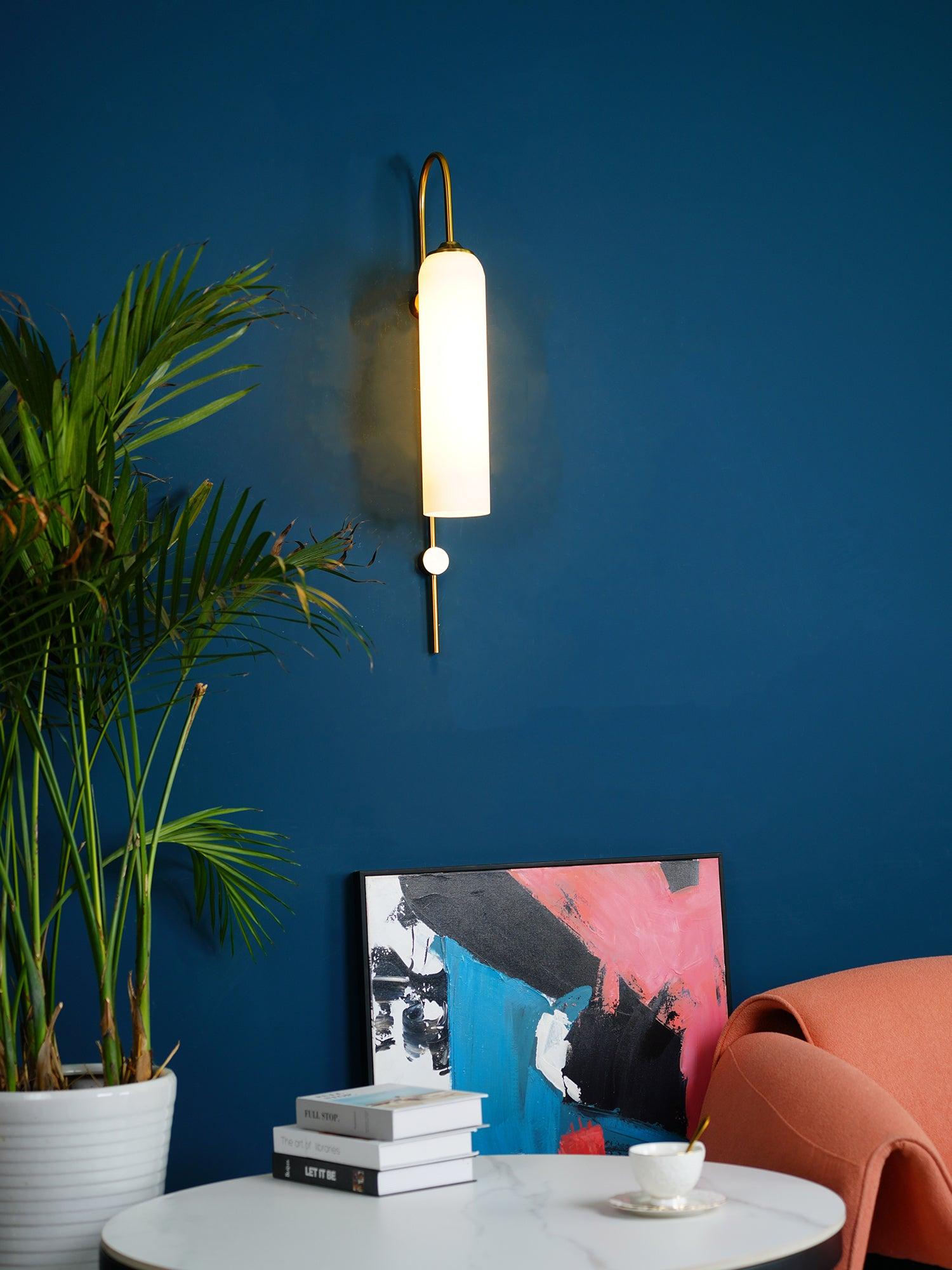Modern Cylindrical Glass Wall Sconce Light Fixture with Mouth Blown Glass Shade