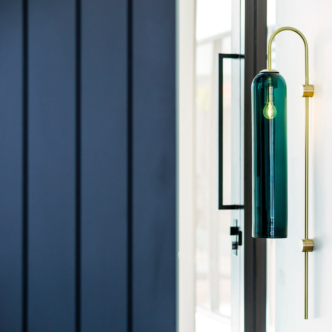 Modern Cylindrical Glass Wall Sconce Light Fixture with Mouth Blown Glass Shade