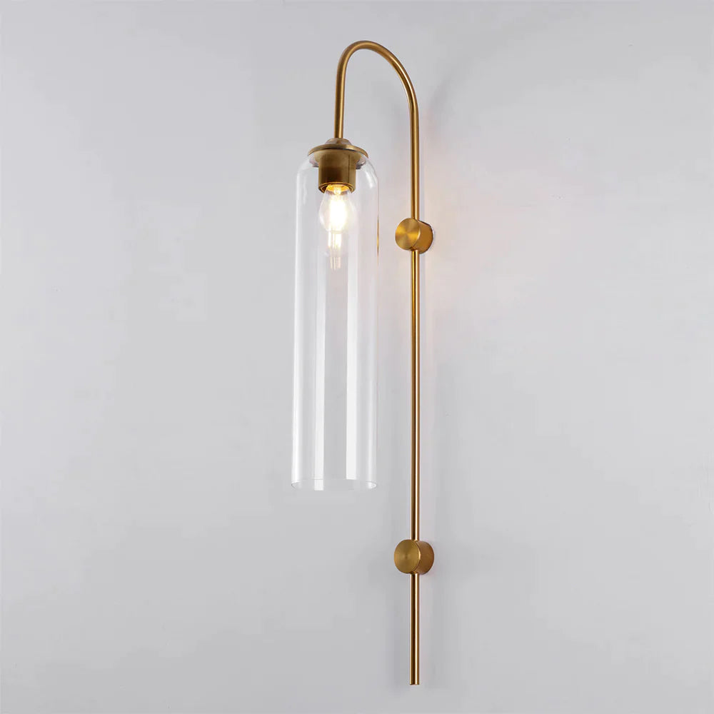 Modern Cylindrical Glass Wall Sconce Light Fixture with Mouth Blown Glass Shade