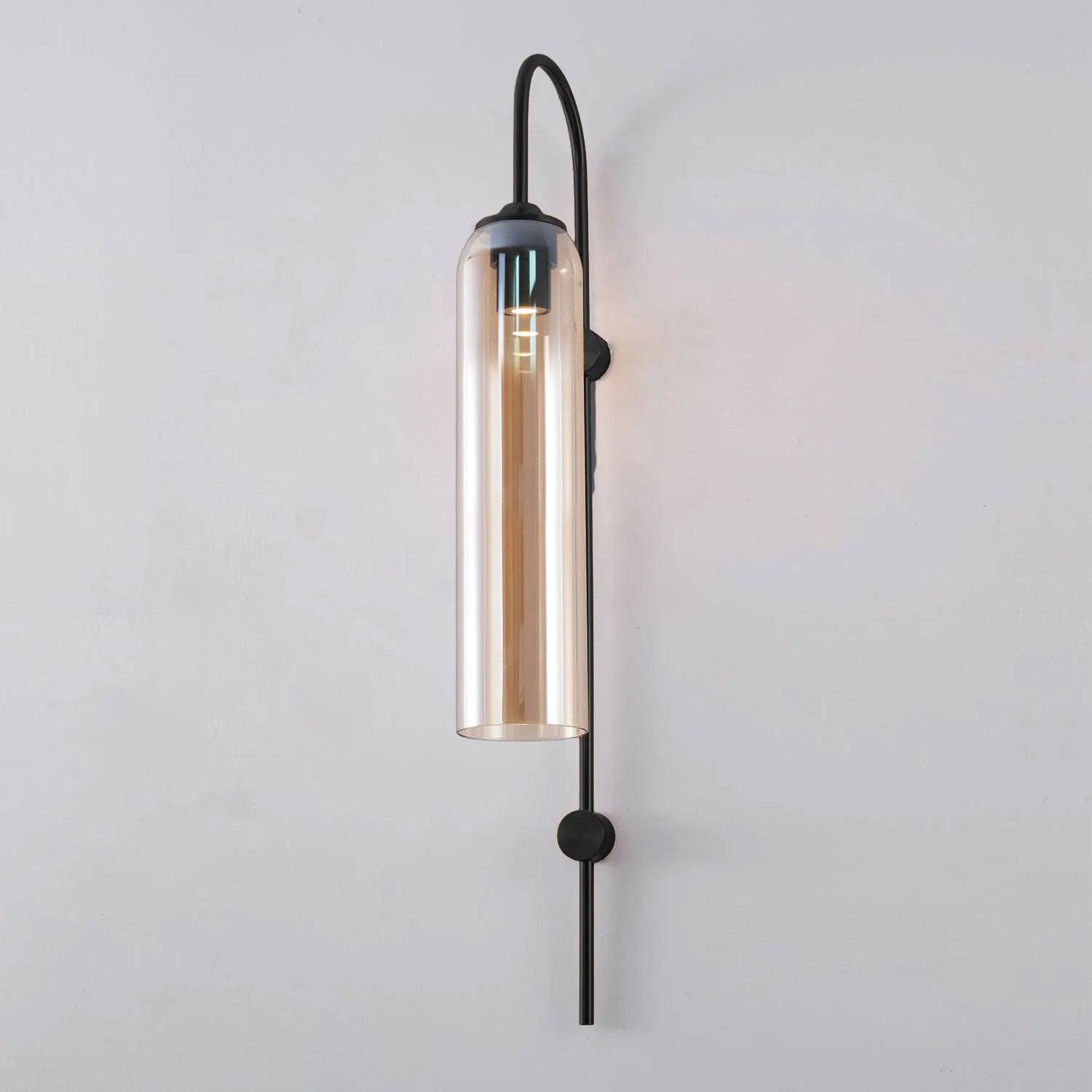 Modern Cylindrical Glass Wall Sconce Light Fixture with Mouth Blown Glass Shade