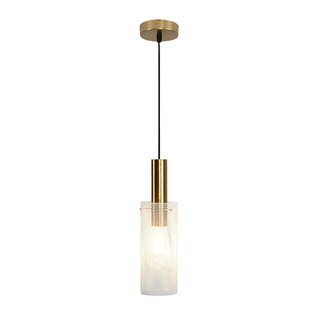 Modern Cylindrical Iron Grid Pendant Light Industrial Minimalist Hanging Fixture for Kitchen Island